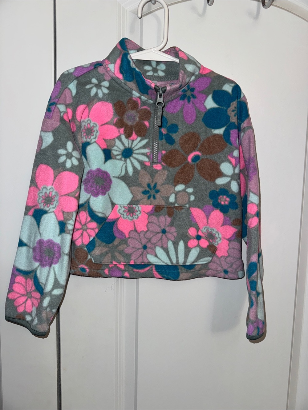 Athletic Works Kids Floral Fleece Pullover - Gray, Pink, Blue